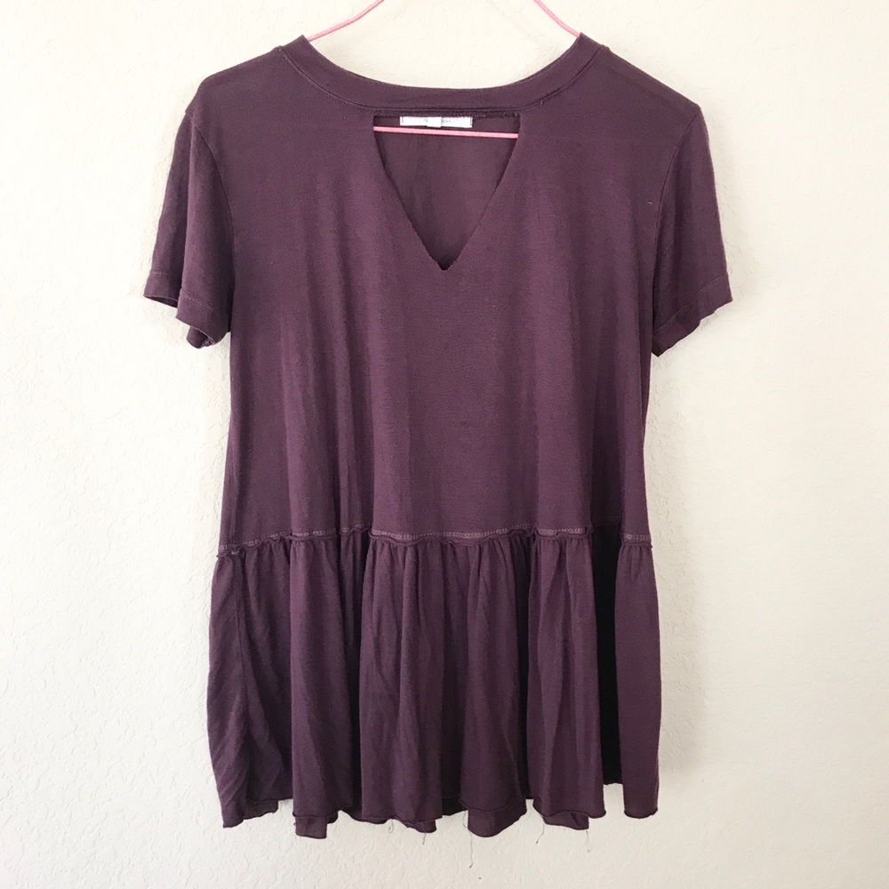Truly Madly Deeply Burgundy Choker V-Neck Peplum